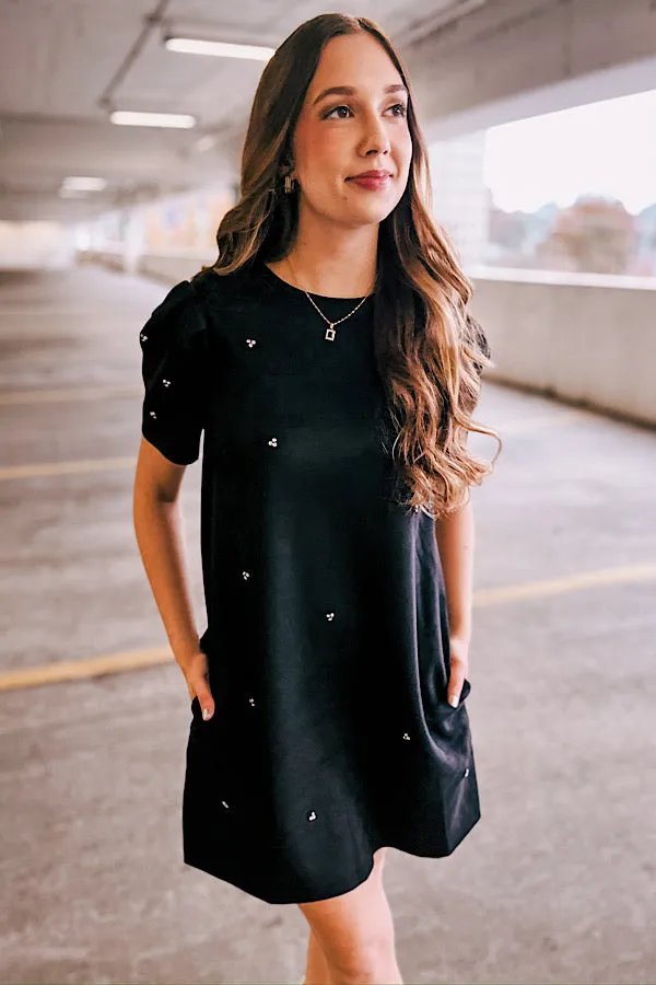 Black Jewel Puff Sleeve Dress