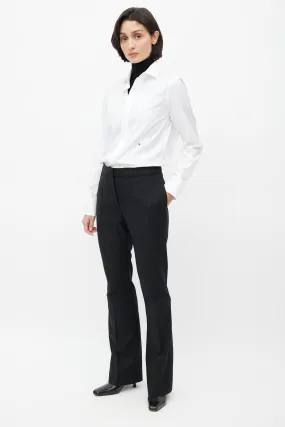 Black Pleated Wool Flared Trouser