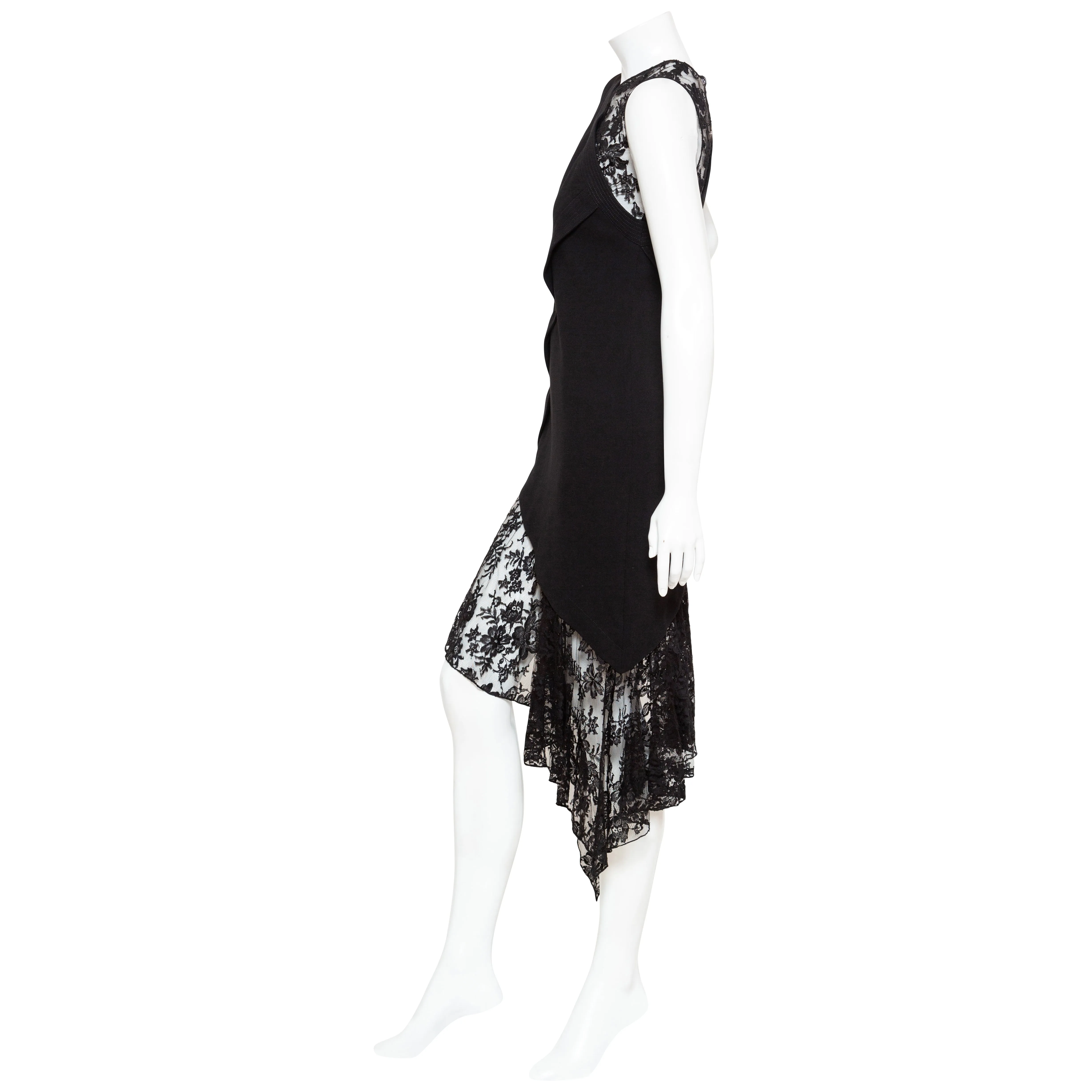 Black Wool and Lace Asymmetrical Dress