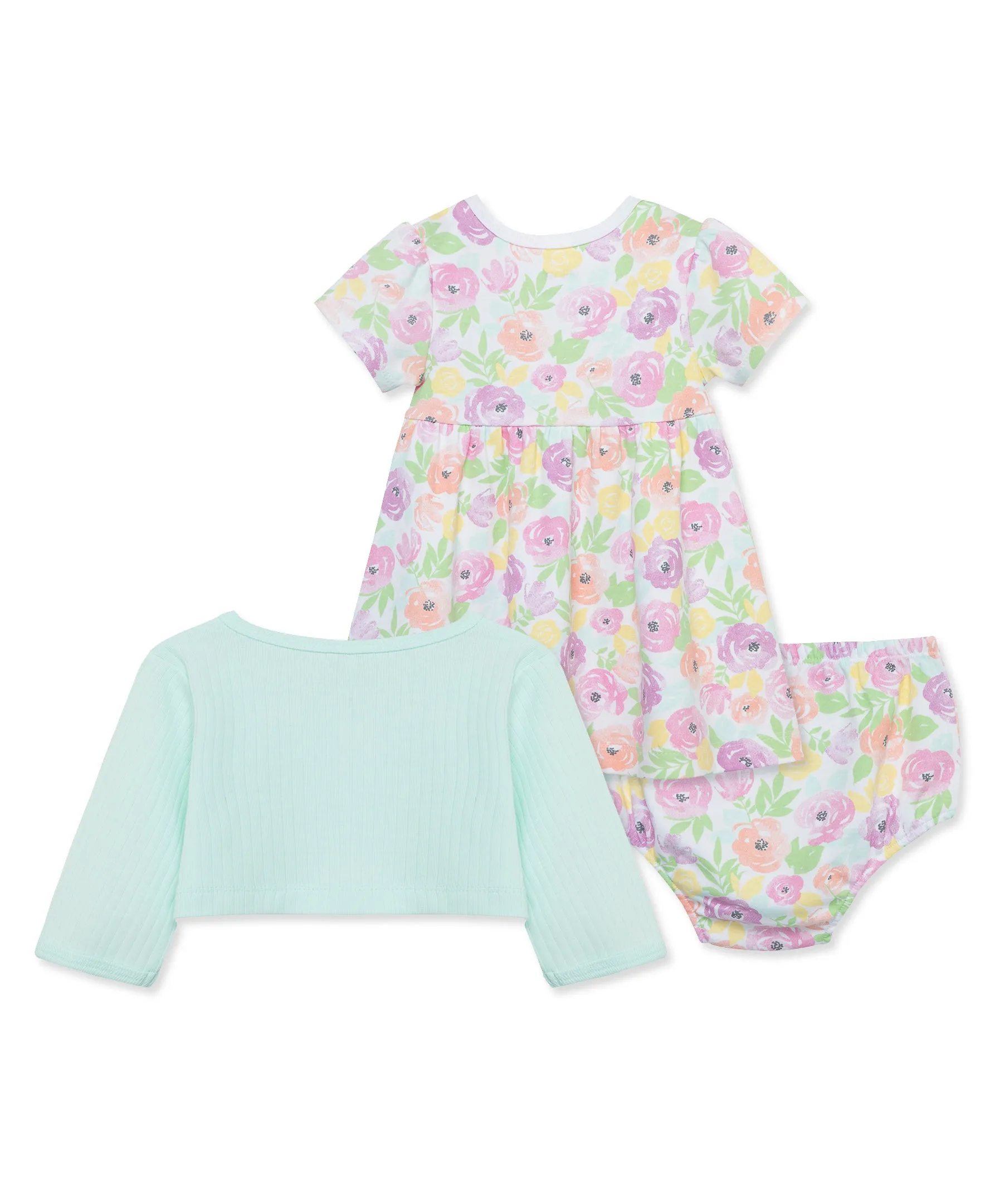 Blossoms Soft Cotton Dress & Cardigan Set