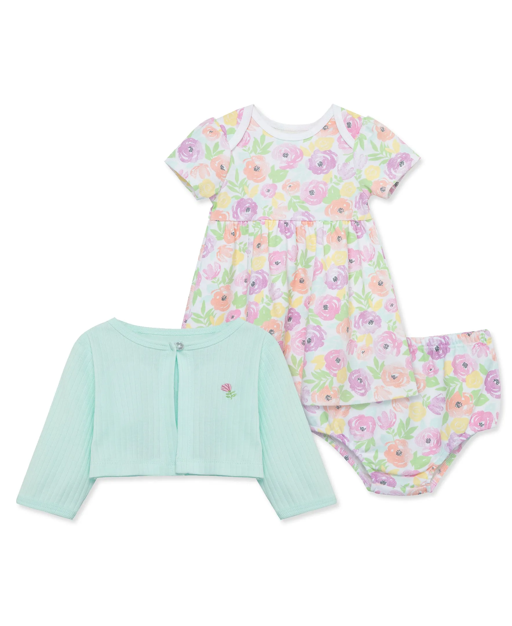 Blossoms Soft Cotton Dress & Cardigan Set