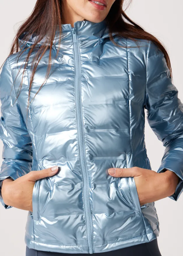 Blue Metallic Duck Down Puffer Jacket