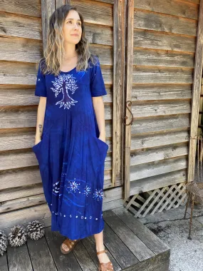 Blue Moon Galaxy - Hand Painted Short Sleeve Batik Dress - Size 3X