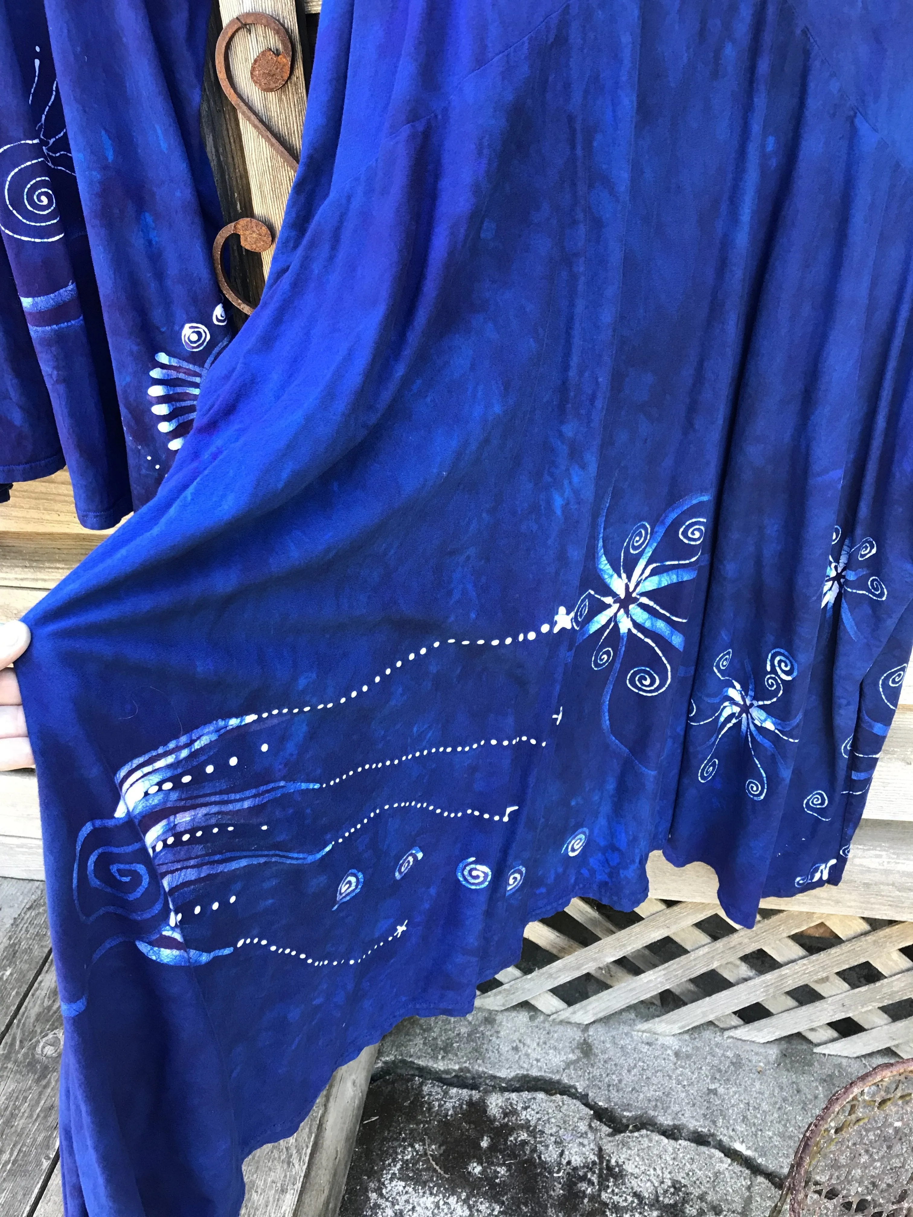 Blue Moon Galaxy - Hand Painted Short Sleeve Batik Dress - Size 3X