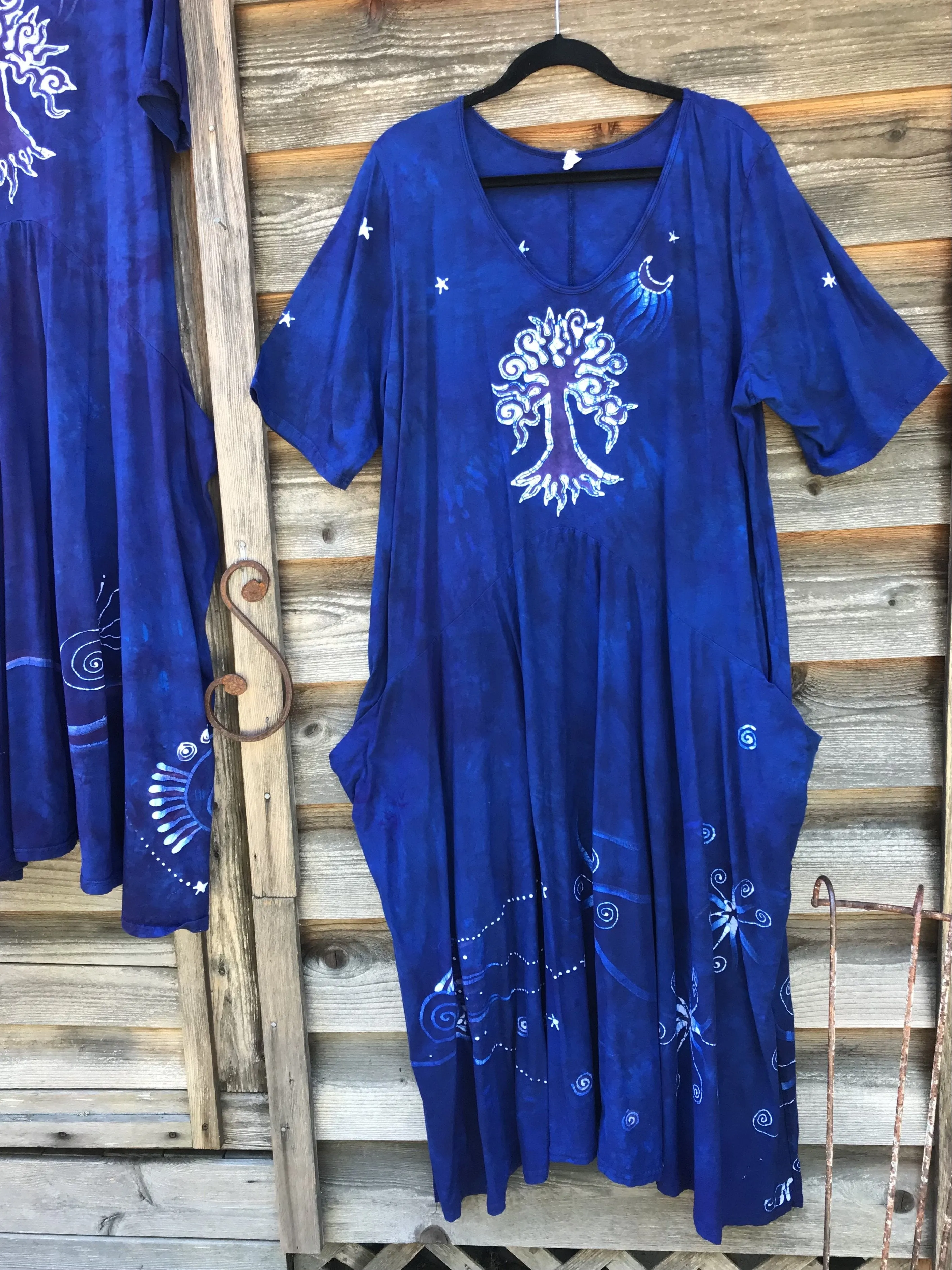 Blue Moon Galaxy - Hand Painted Short Sleeve Batik Dress - Size 3X