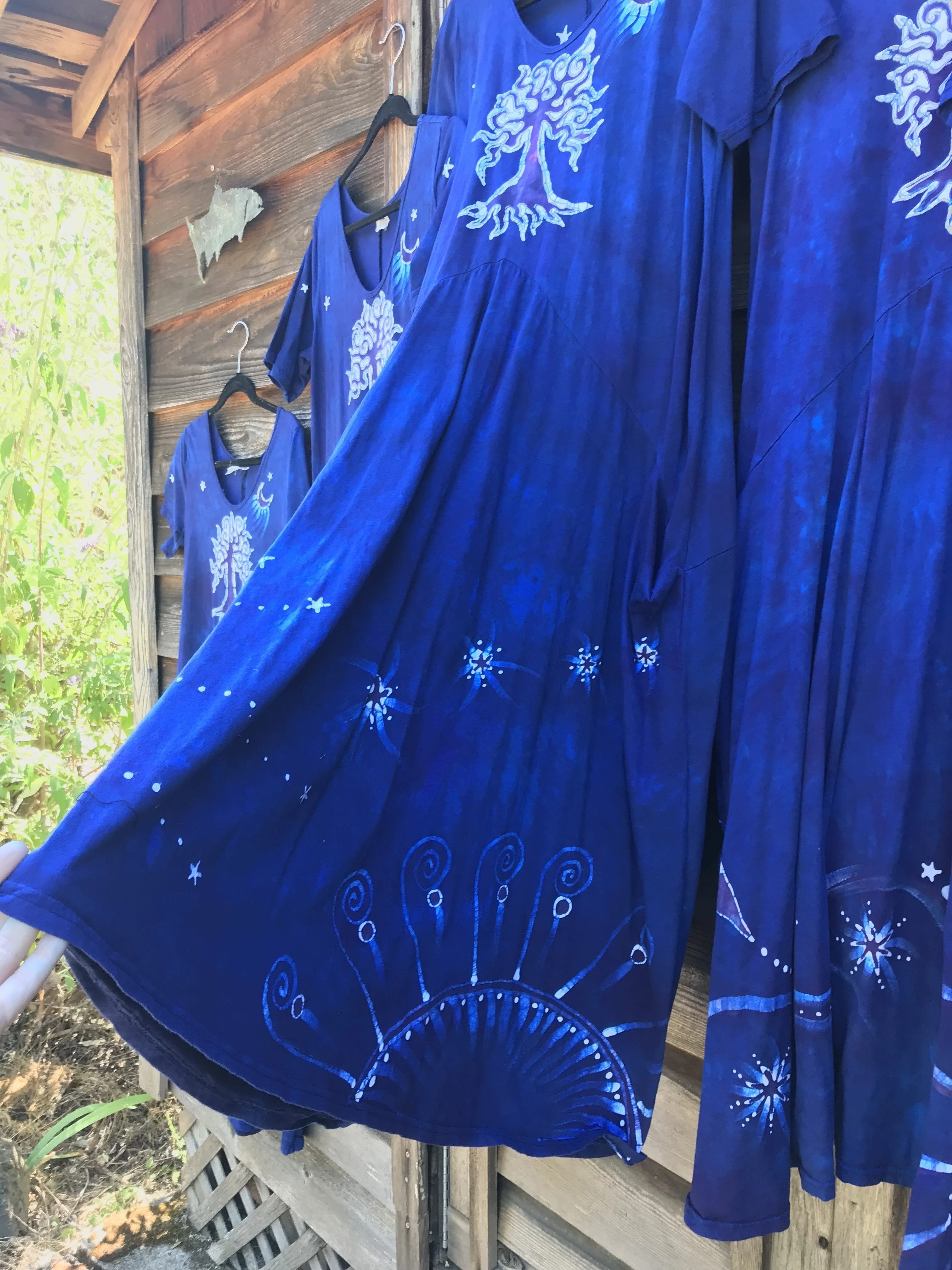 Blue Moon Galaxy - Hand Painted Short Sleeve Batik Dress - Size 3X