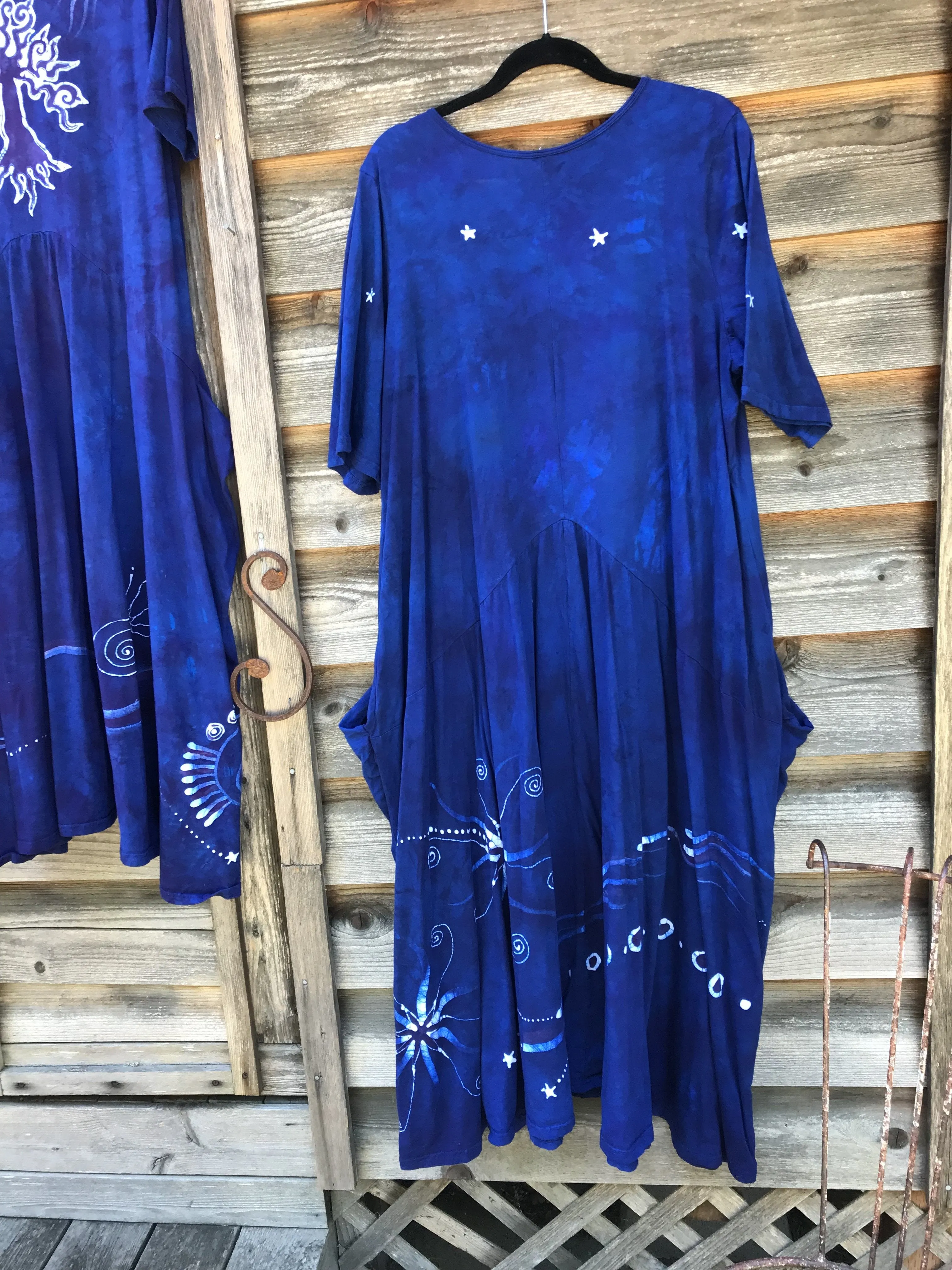 Blue Moon Galaxy - Hand Painted Short Sleeve Batik Dress - Size 3X