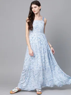 Blue Paisley Strappy Gathered Maxi