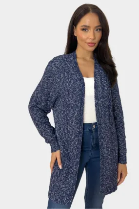 Blue Speckled Raw Knit Cardigan