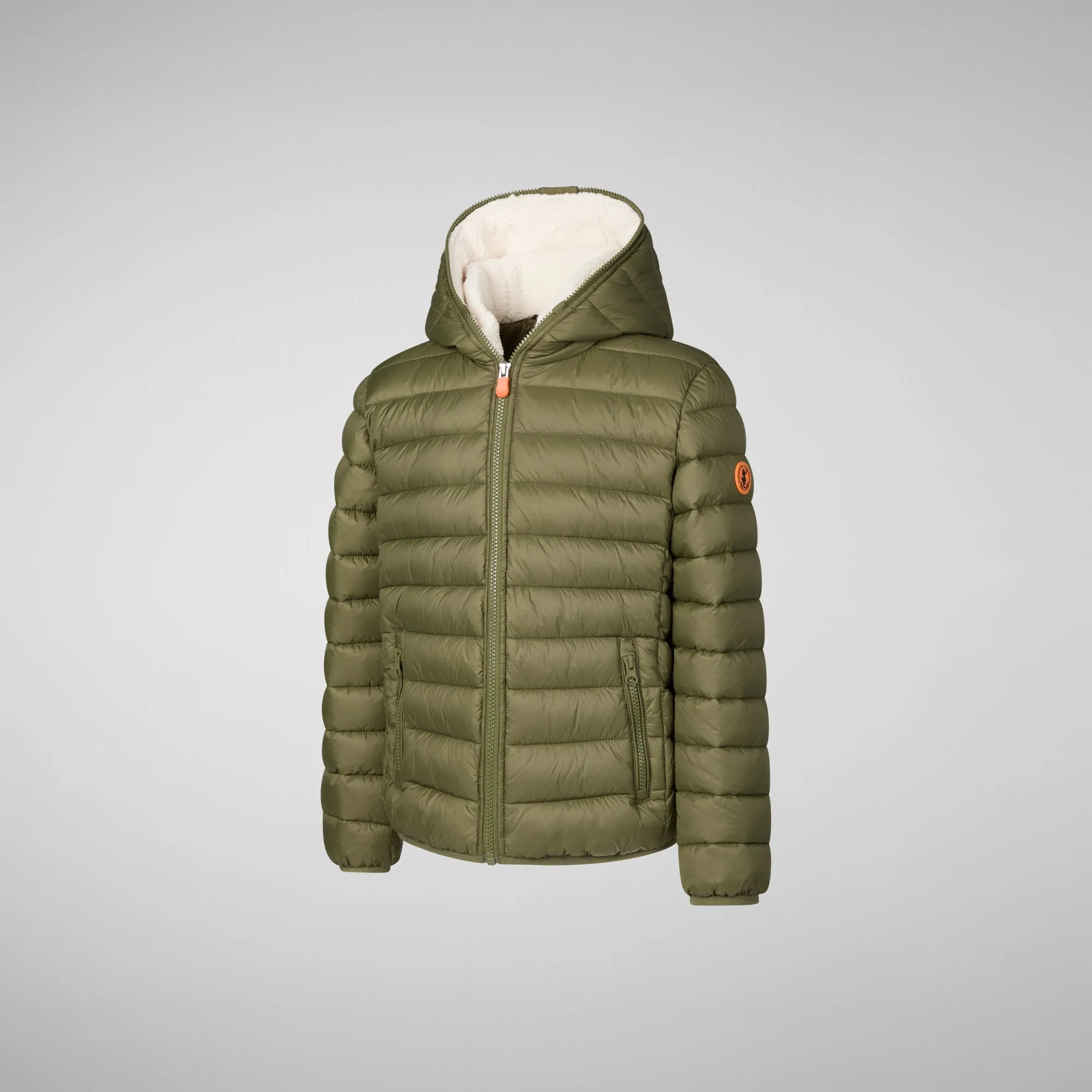 Boys' animal free Puffer jacket with teddy lining Finnegan in dusty olive