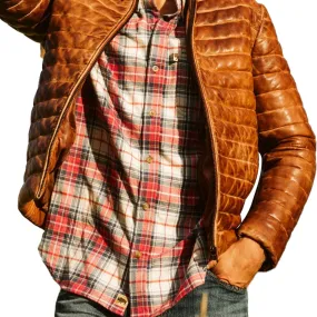 Brown Leather Puffer Jacket