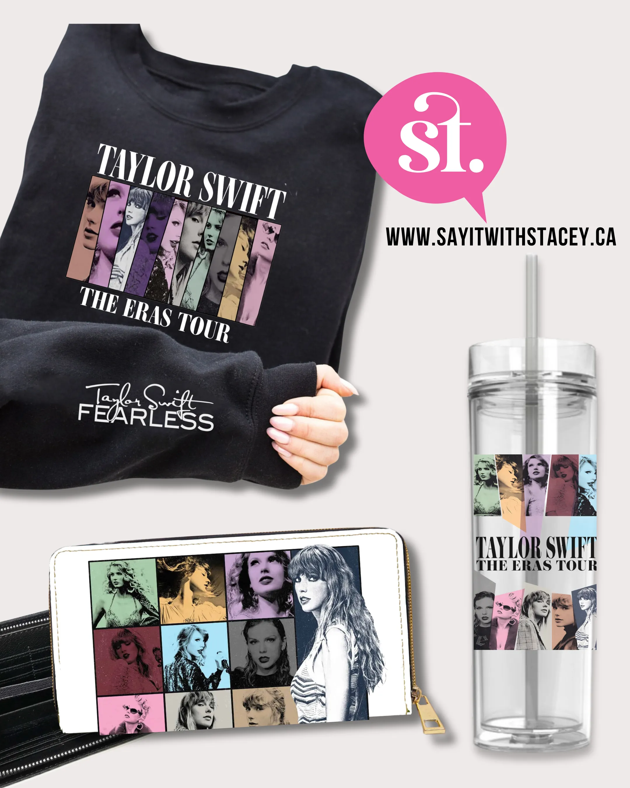 BUNDLE Taylor Swift Eras Crewneck or Hoodie YOUTH Fit - includes acyrlic tumbler & wallet