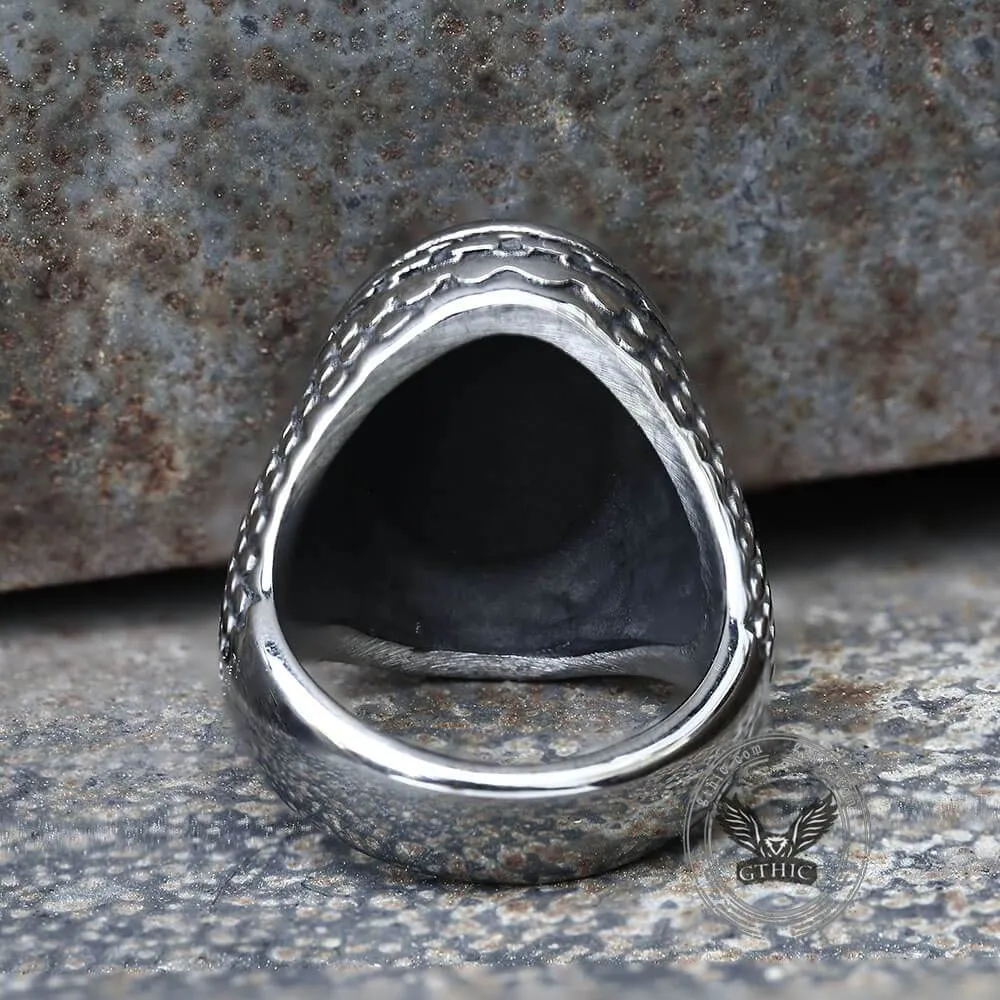 Carved Anchor Stainless Steel Marine Ring