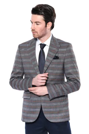 Checked Single Button Brown Men Blazer - Wessi