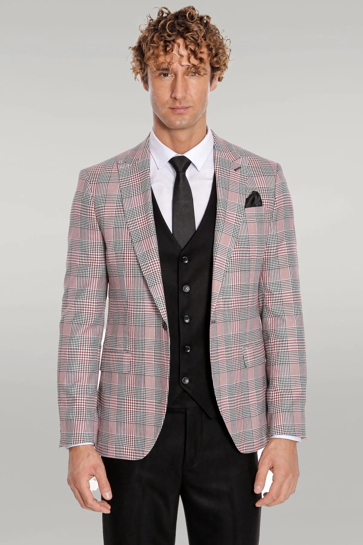 Checked Slim Fit Burgundy Men Suit - Wessi