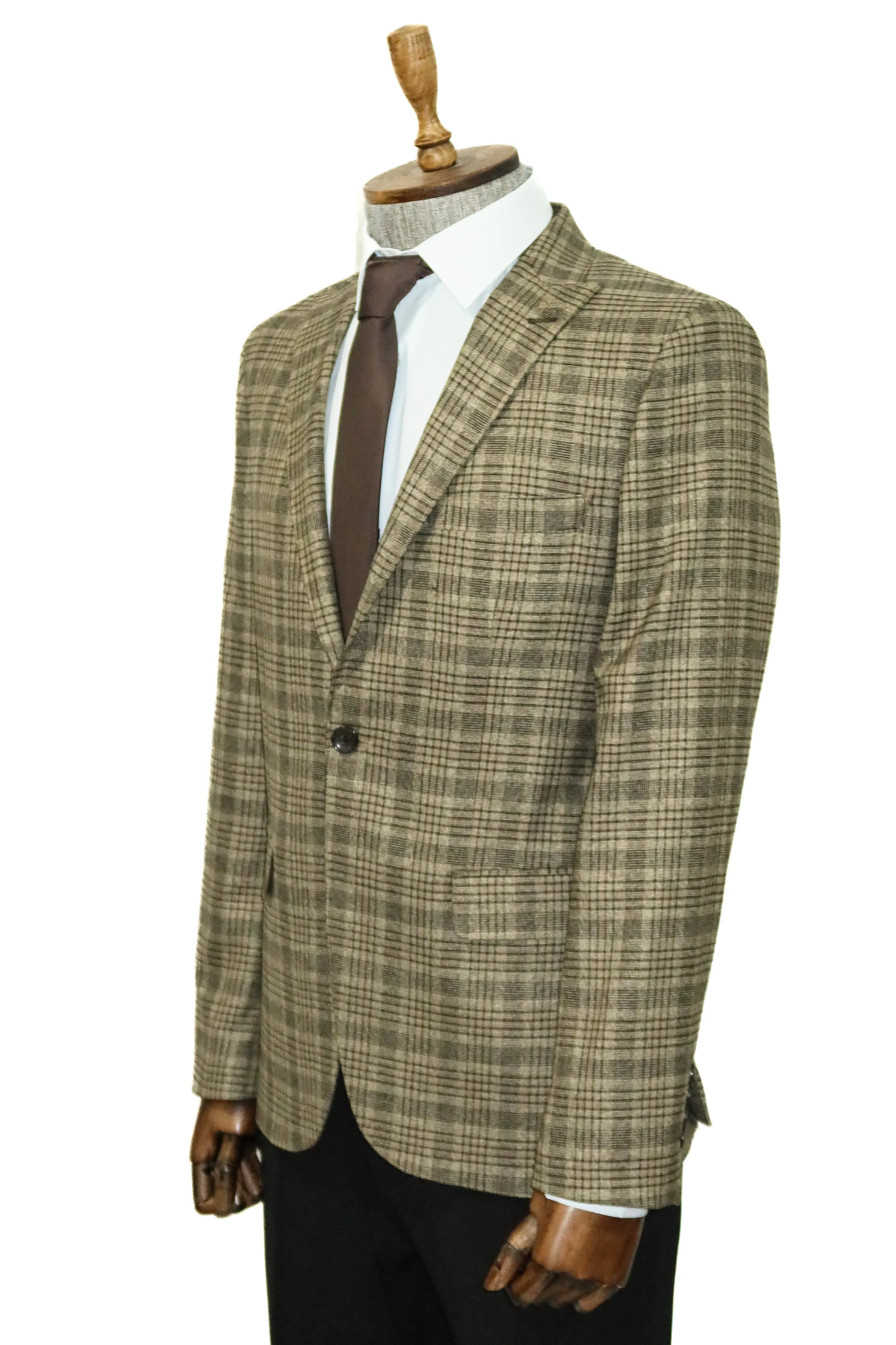 Checked Slim-Fit Light Brown Men Blazer - Wessi