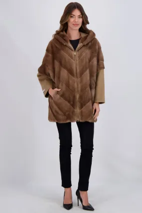 Chevron Mink Parka with Cashmere Sleeves