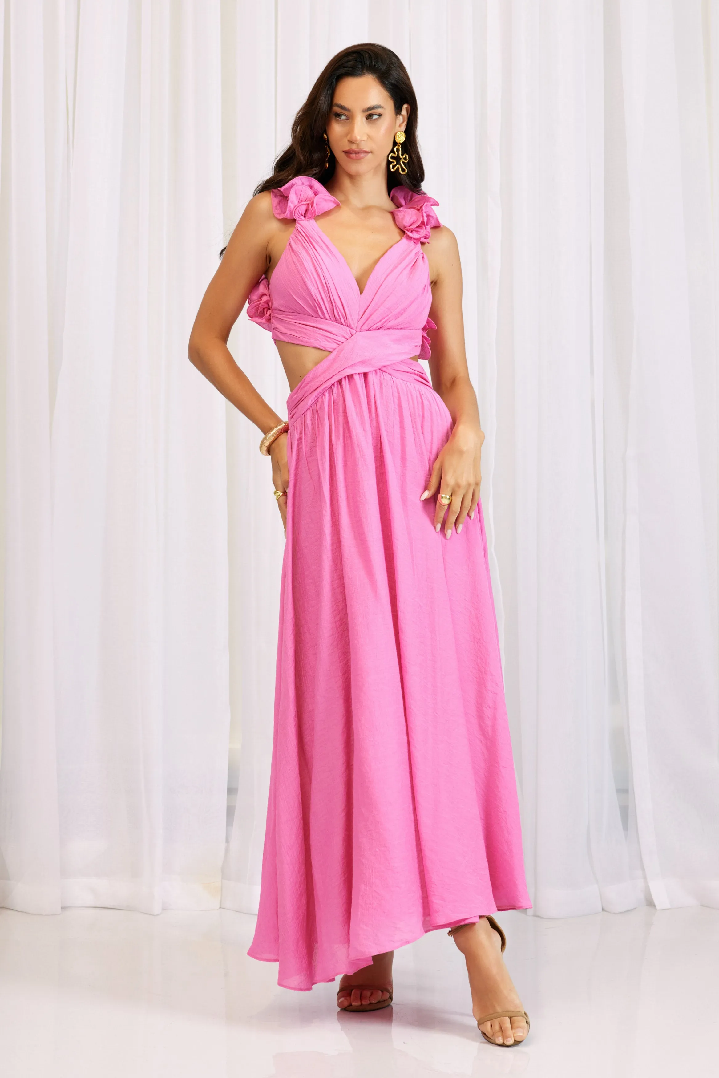 Chiara Midi Dress Hot Pink