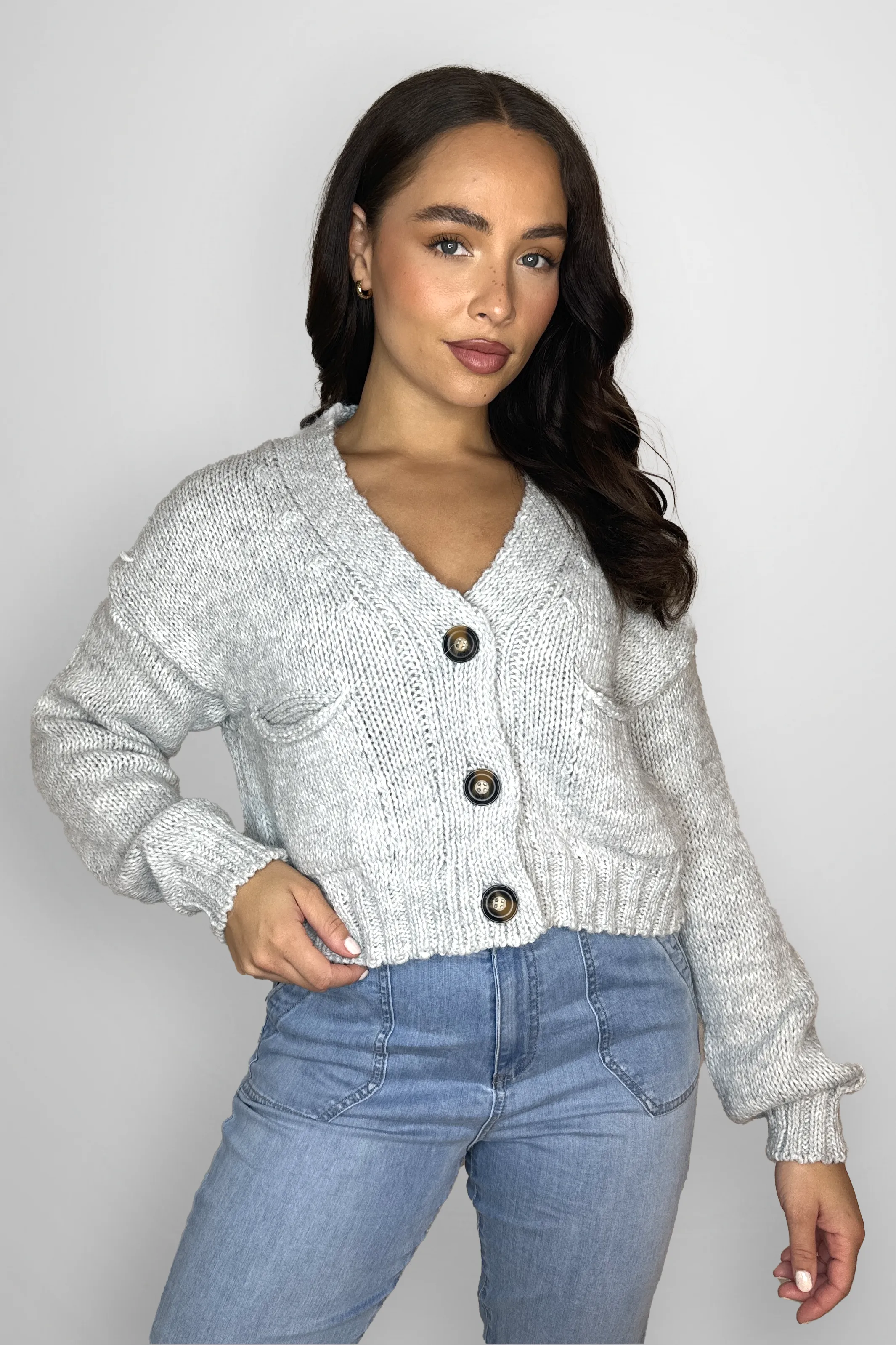 Chunky Knit V-Cut Slouchy Cardigan