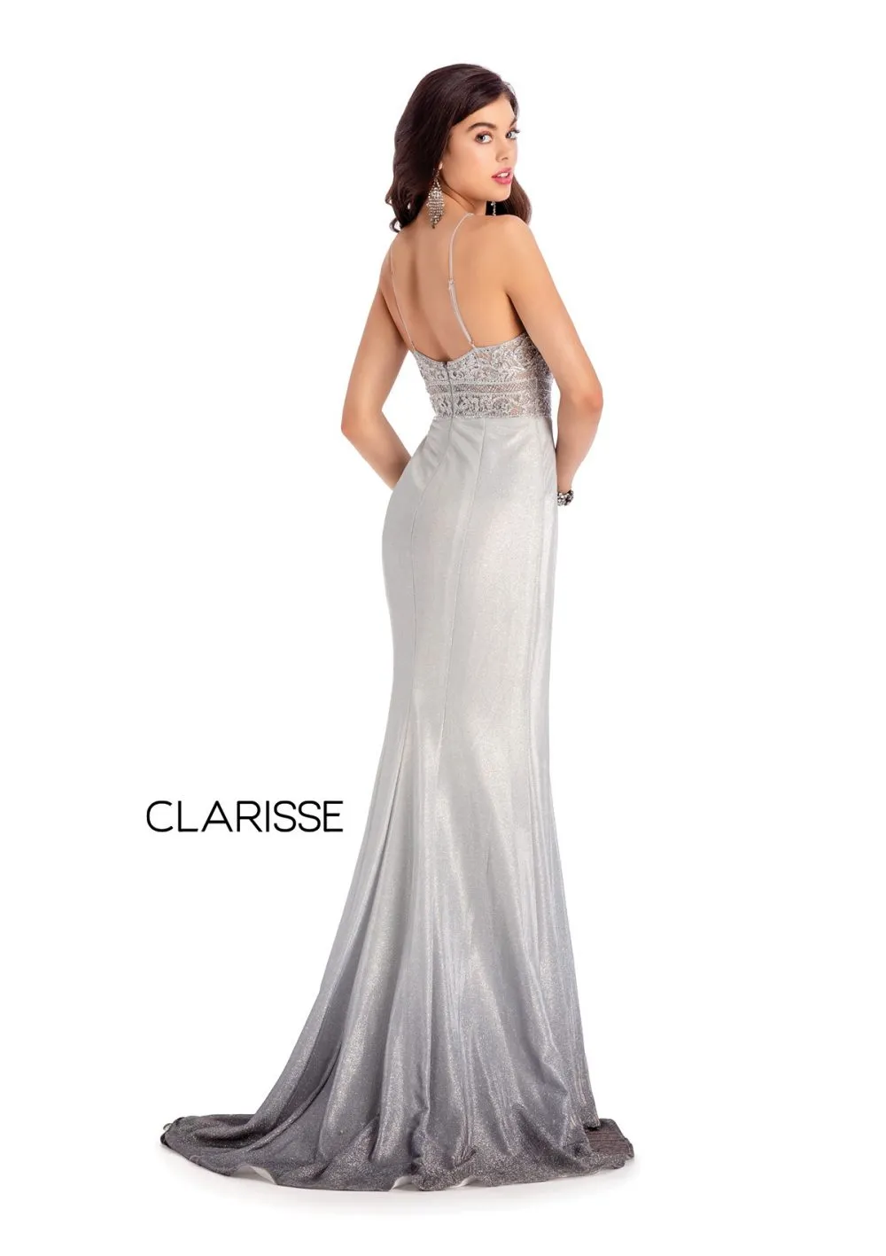 CLARISSE 8100 Silver Ombre A-Line Dress with Slit - Size 6