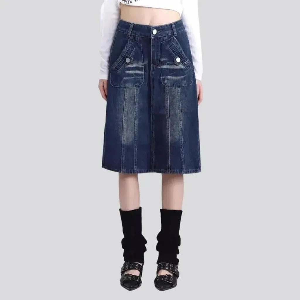 Classic sanded women's jeans skirt