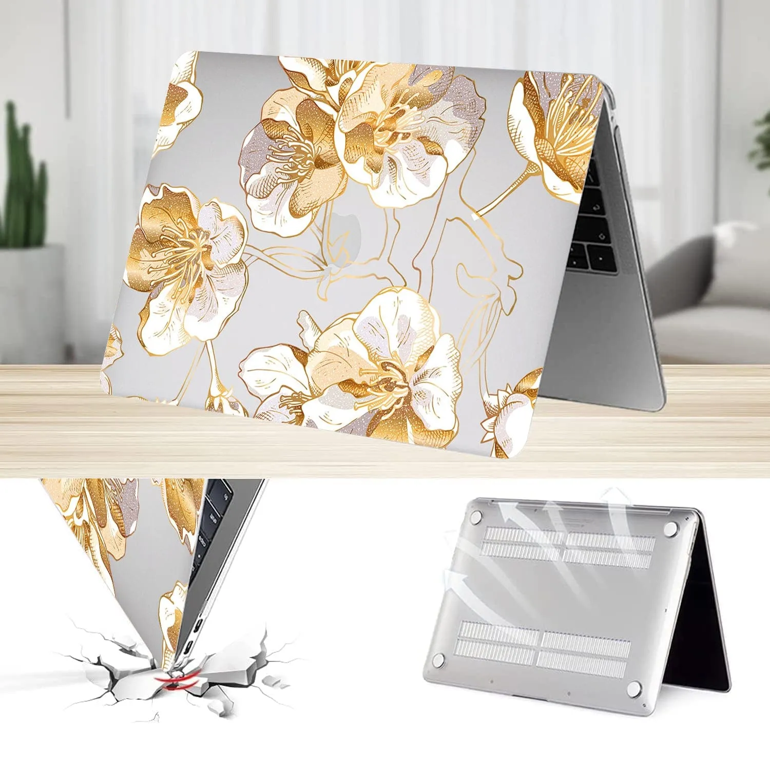 Clear Hybrid-Flex Gold Botanical Bloom Case - Macbook Air