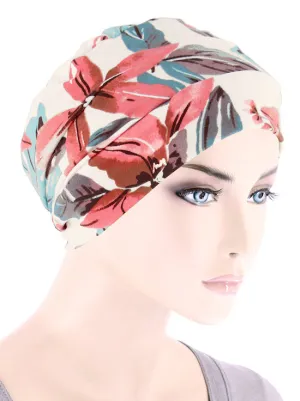 Cloche Cap Cream Coral Tropical Floral