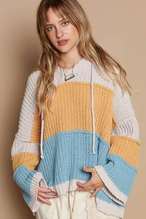 Color Block Long Sleeve Hooded Sweater