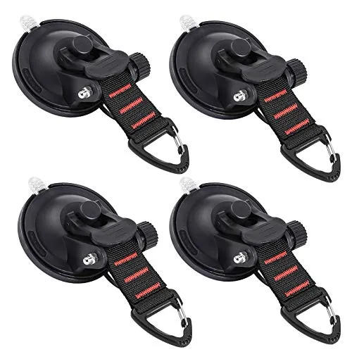 CONBOLA Heavy Duty Suction Cups 4 Pieces with Hooks Upgraded Car Camping Tie Down Suction Cup Camping Tarp Accessory with Securing Hook Strong Power for Awning Boat Camping Trap.(4 pcs)