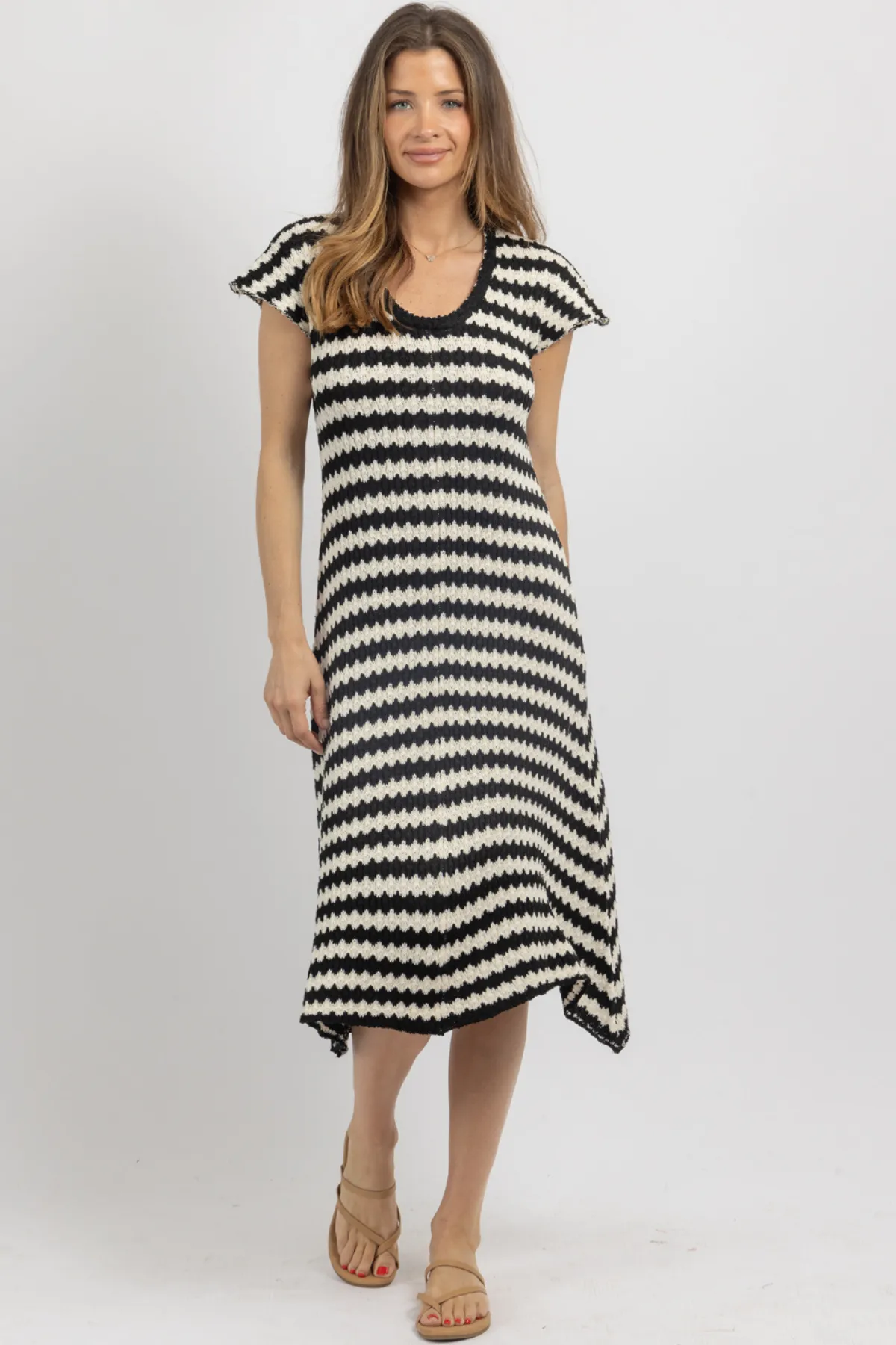 CONTRAST CROCHET CAP SLEEVE DRESS