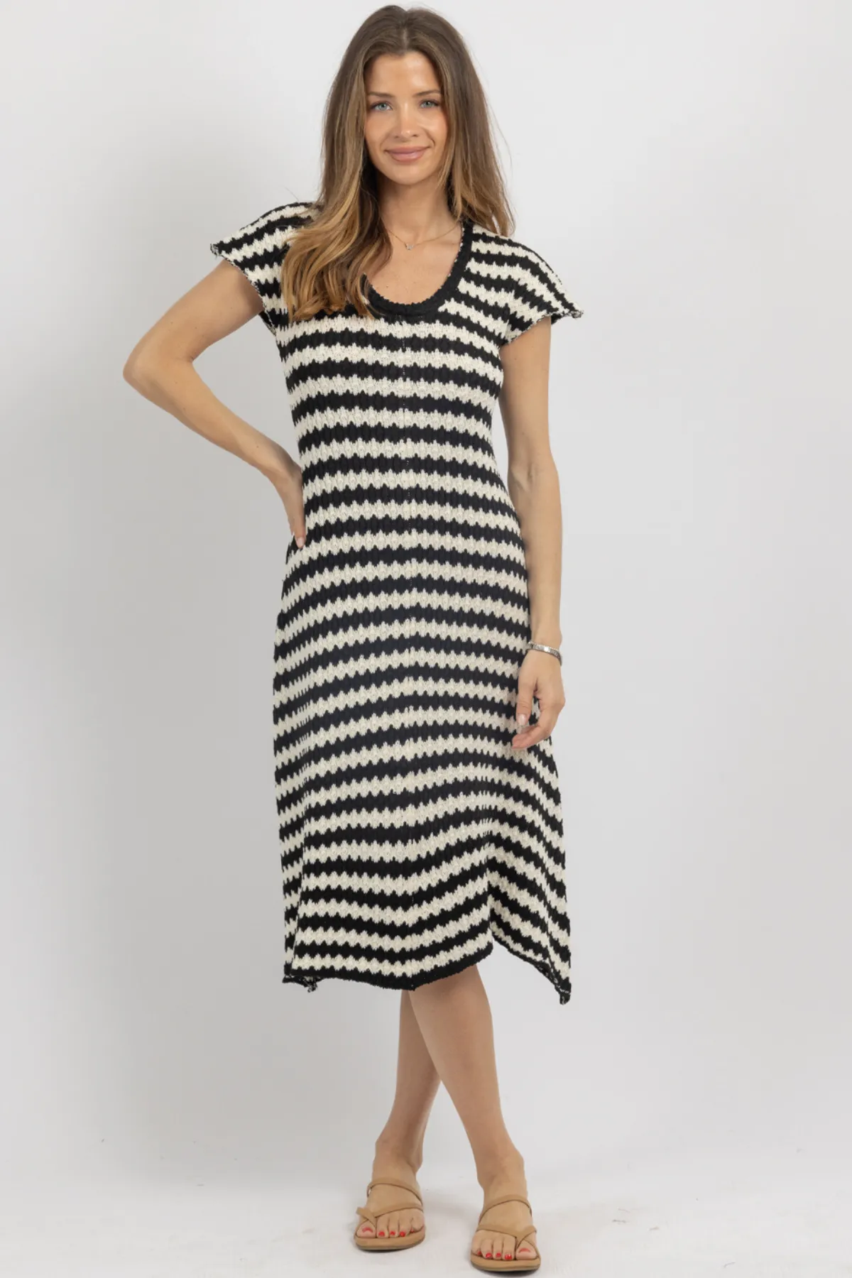 CONTRAST CROCHET CAP SLEEVE DRESS