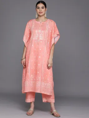 Coral Printed Silk Blend Kaftan Kaftan With Trousers