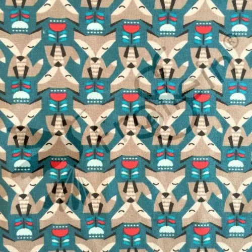 Cotton Jersey - Tulip Foxes-Teal