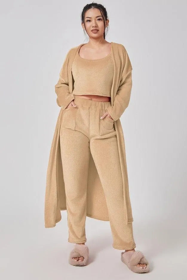 Cozy Pajama Set  Warm Suit Sets, 3 Piece Pant Sets, Women Winter Dress