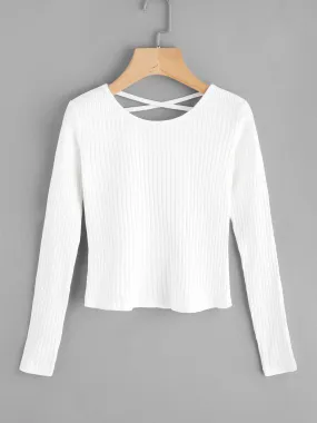 Criss Cross Back Ribbed Sweater