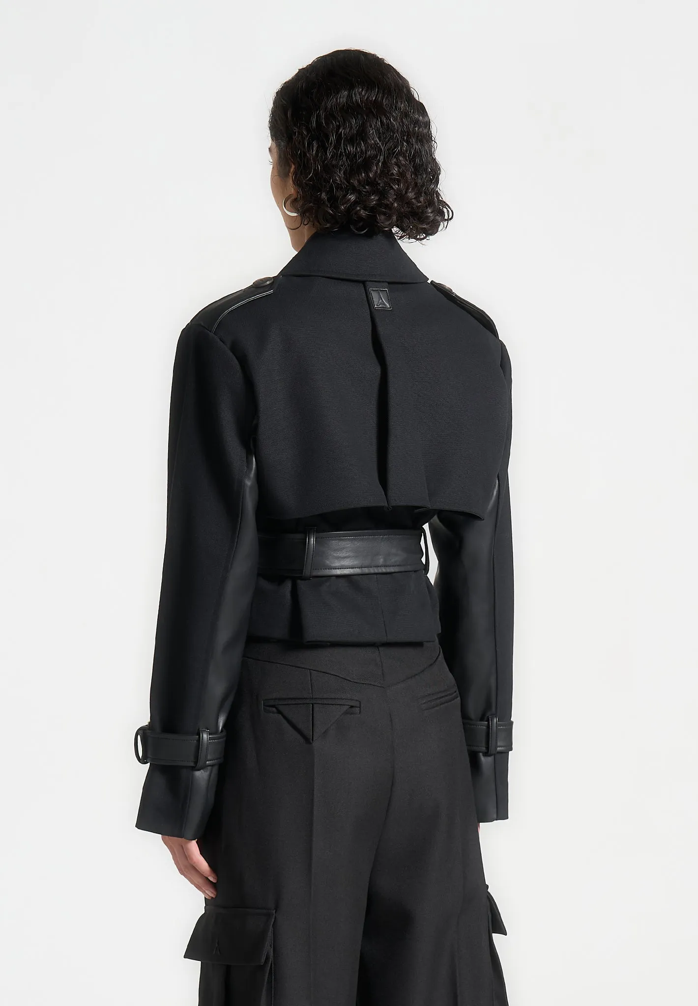 Cropped Trench Coat with Belt - Black