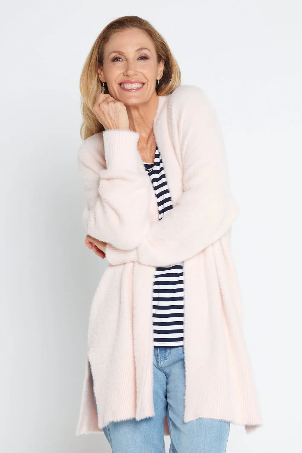 Dawn Fluffy Knit Cardi - Baby Pink