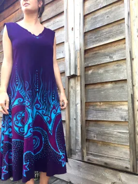 Deep Blue and Purple Sea Of Dreams Organic Cotton Batik Dress - Plus Size