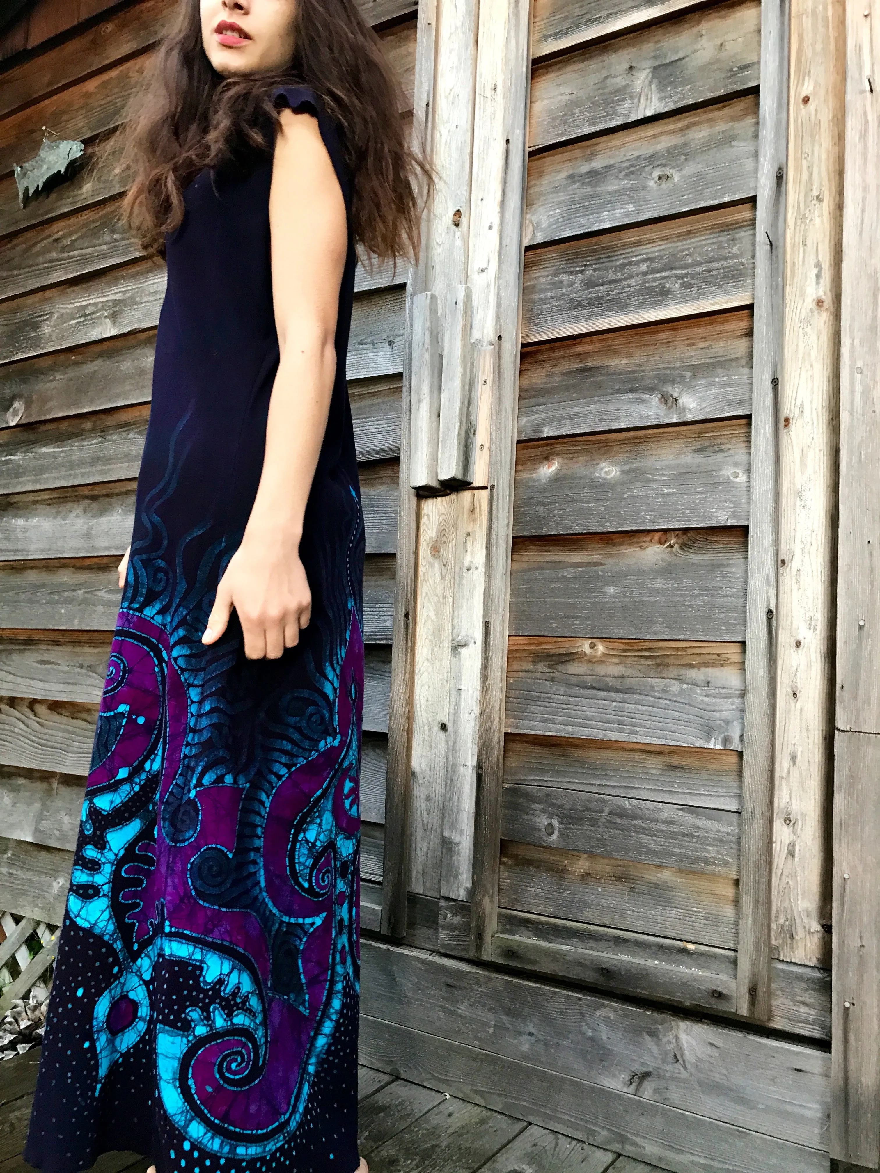 Deep Purple Sea Of Dreams Organic Cotton Batik Dress - Size XL