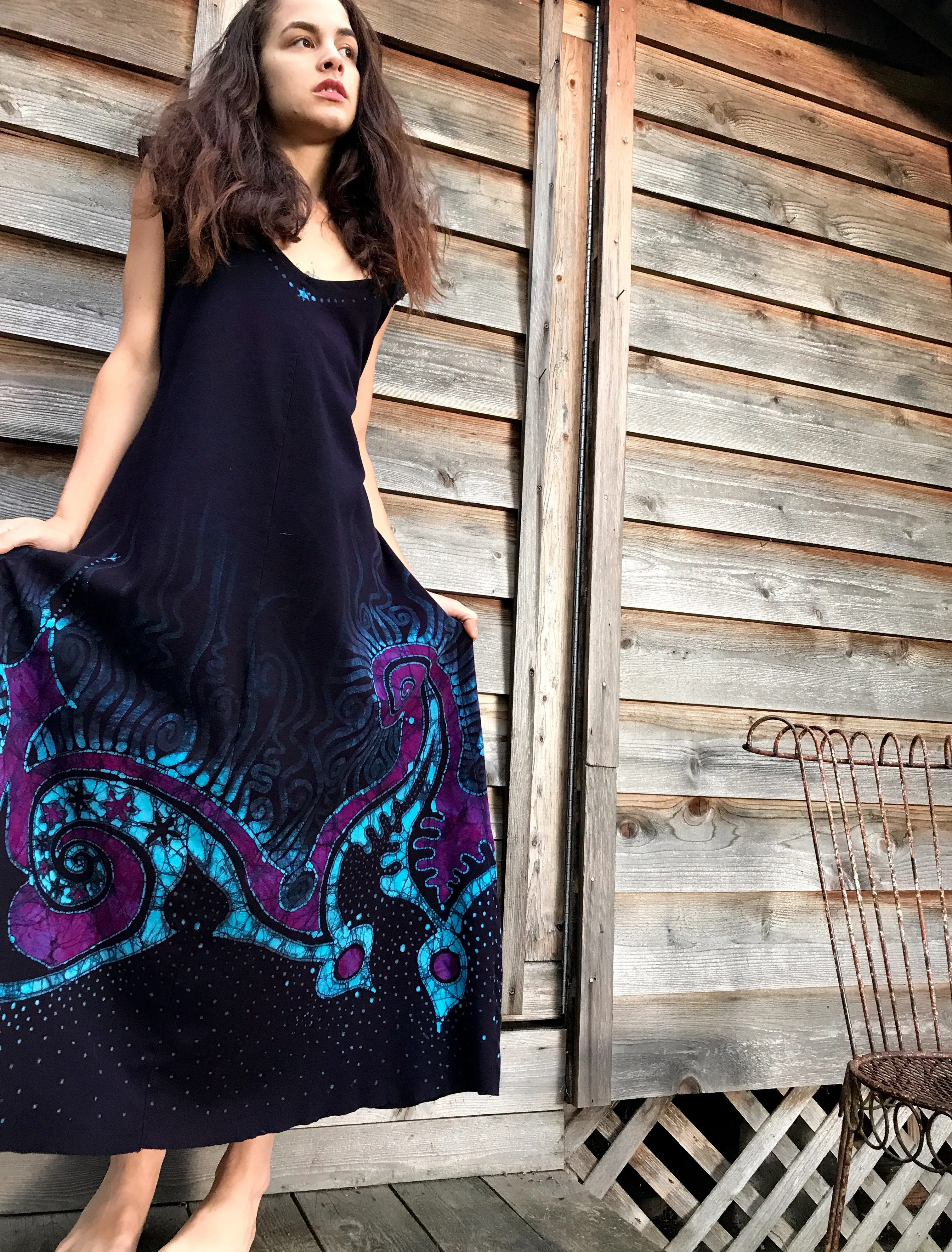 Deep Purple Sea Of Dreams Organic Cotton Batik Dress - Size XL