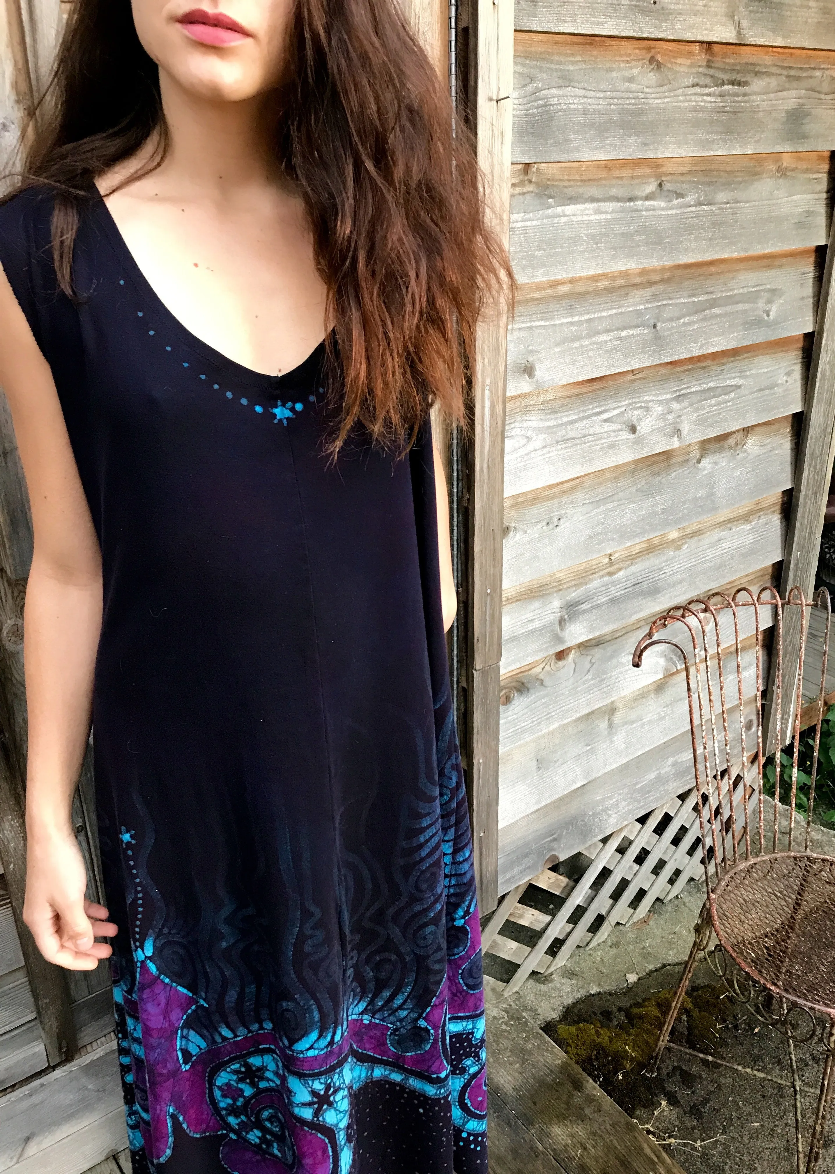 Deep Purple Sea Of Dreams Organic Cotton Batik Dress - Size XL