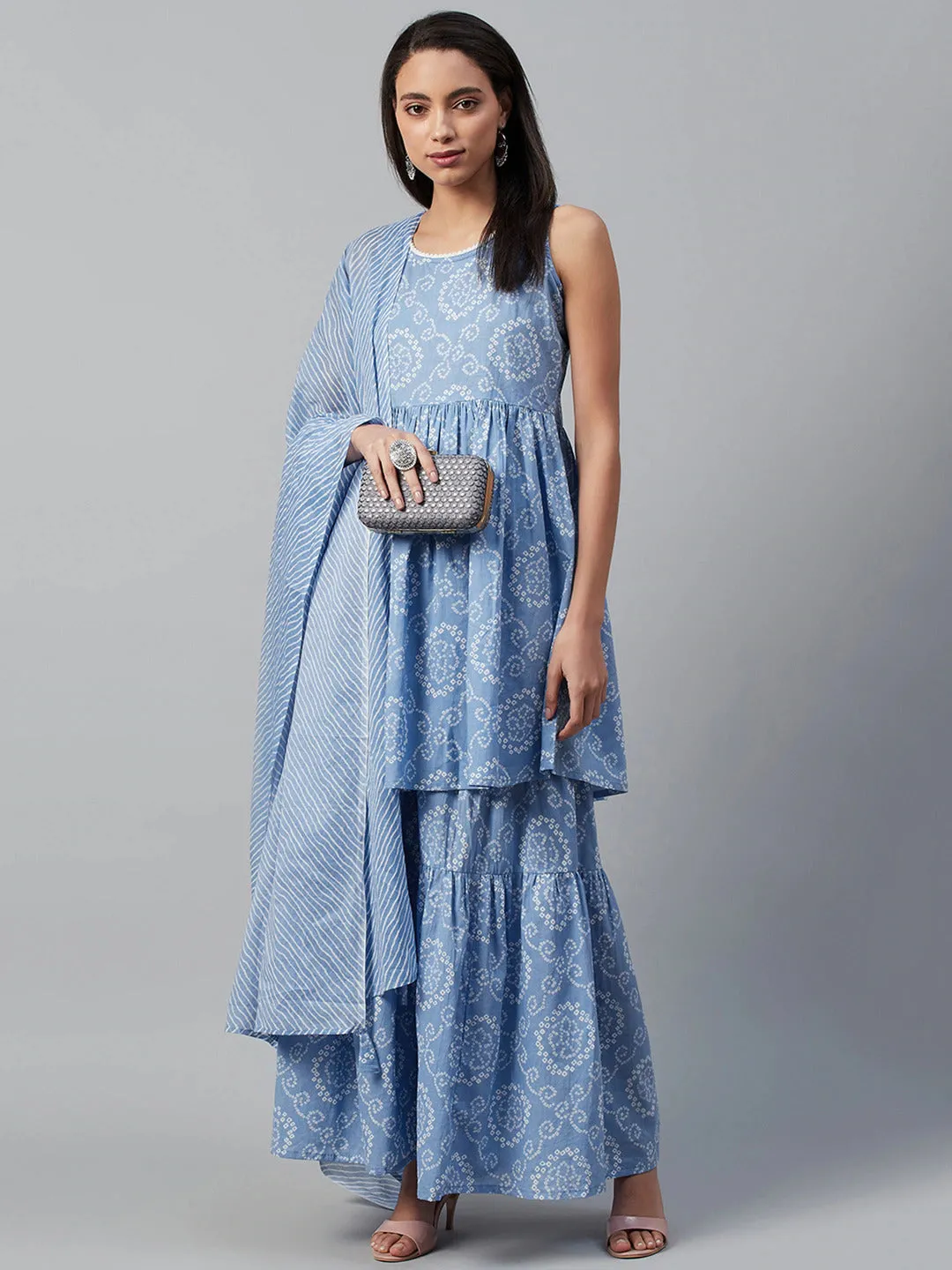 Delft Blue Bandhani Kurta Sharara