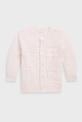 Delicate Pink Long-Sleeve Organic Cotton Novelty Bear Cardigan