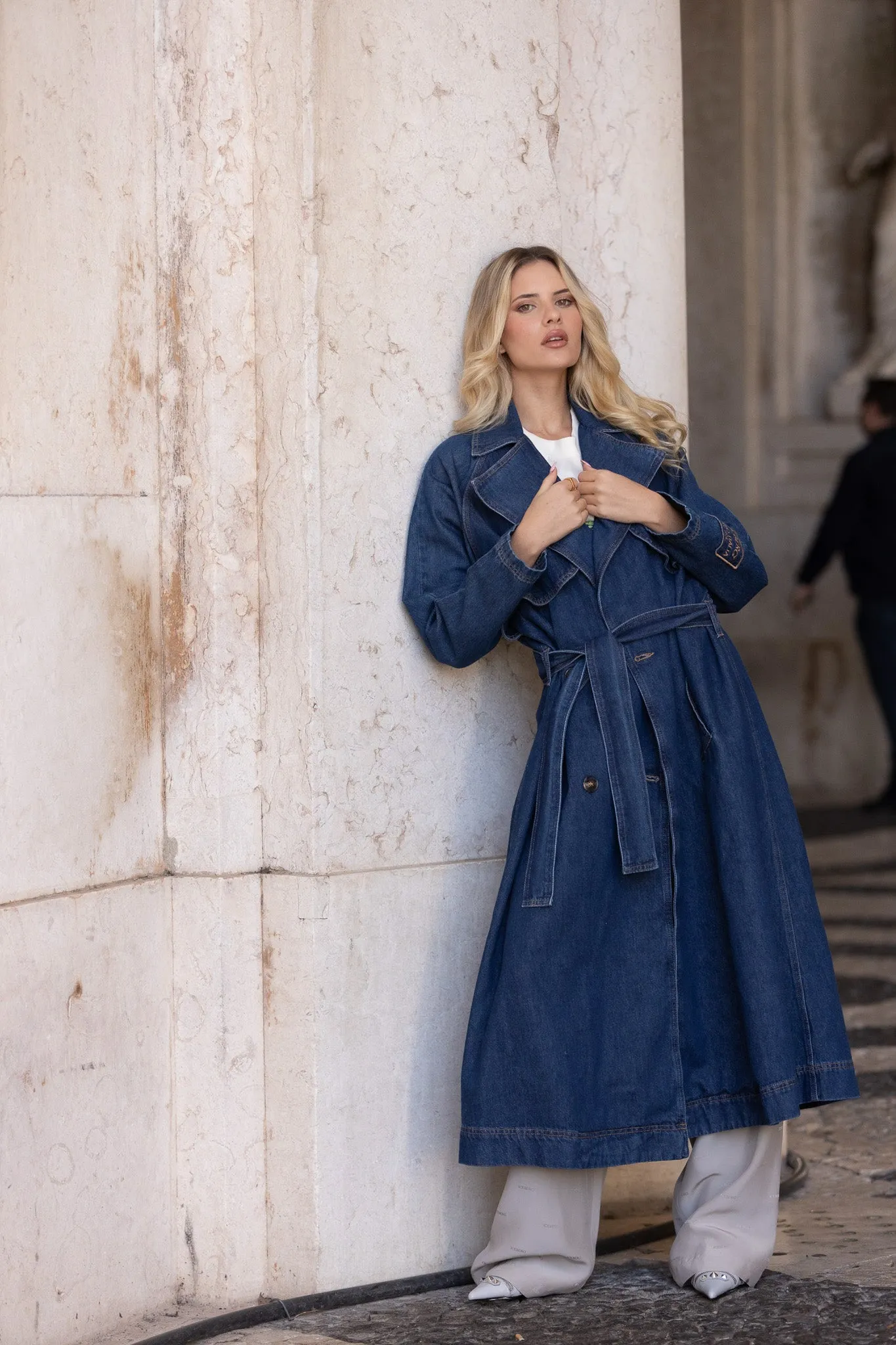 Denim Trench Coat Com Logo - Iceberg