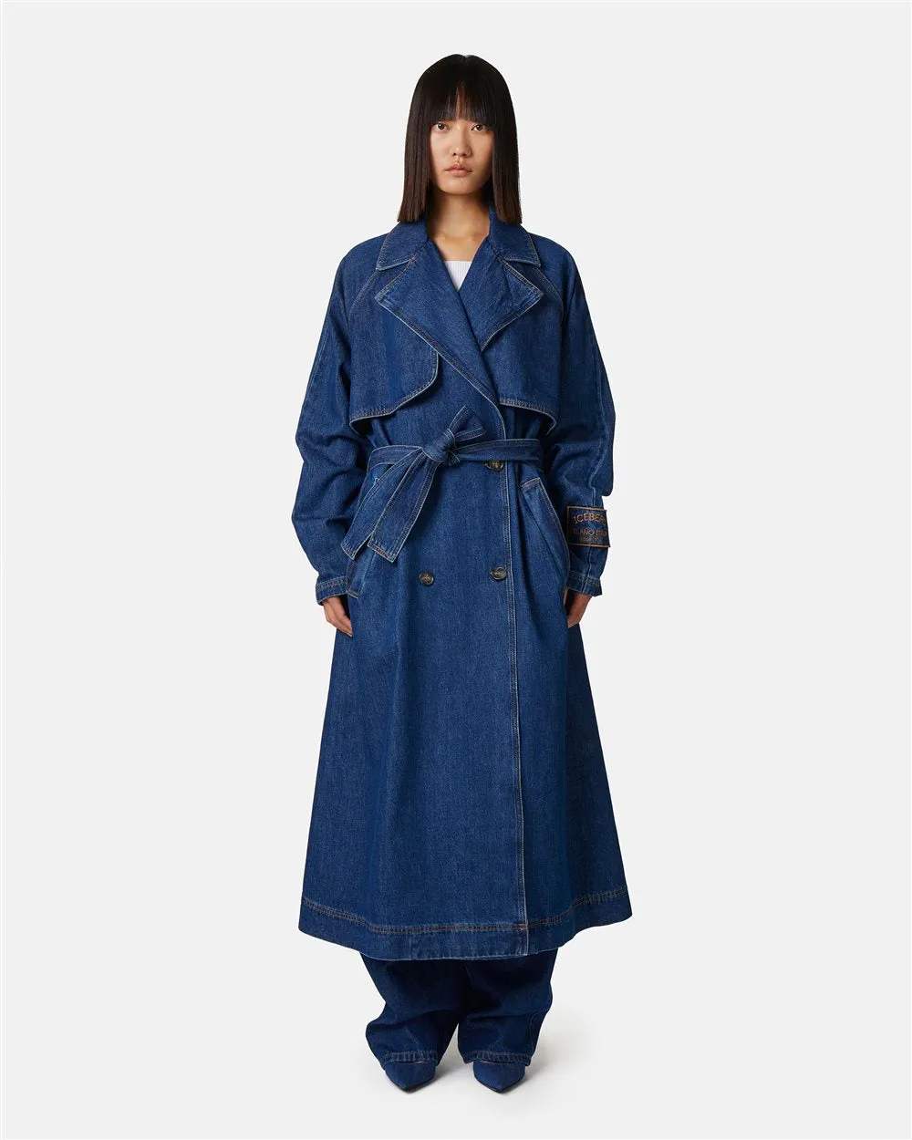 Denim Trench Coat Com Logo - Iceberg