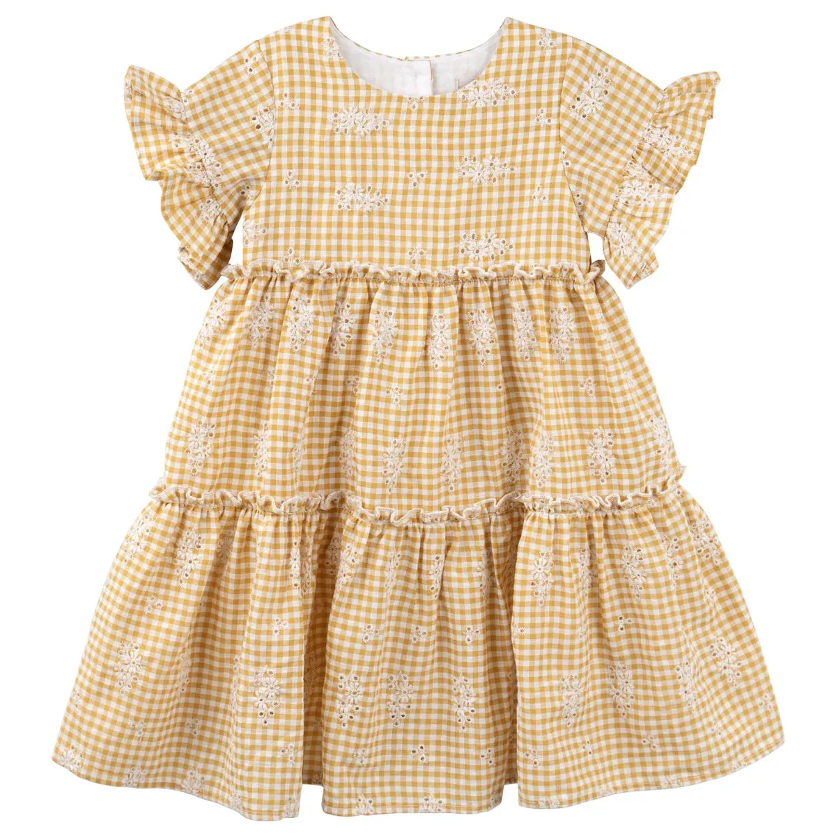 Designer Kidz - Alice Embroidered Gingham Dress - Yellow