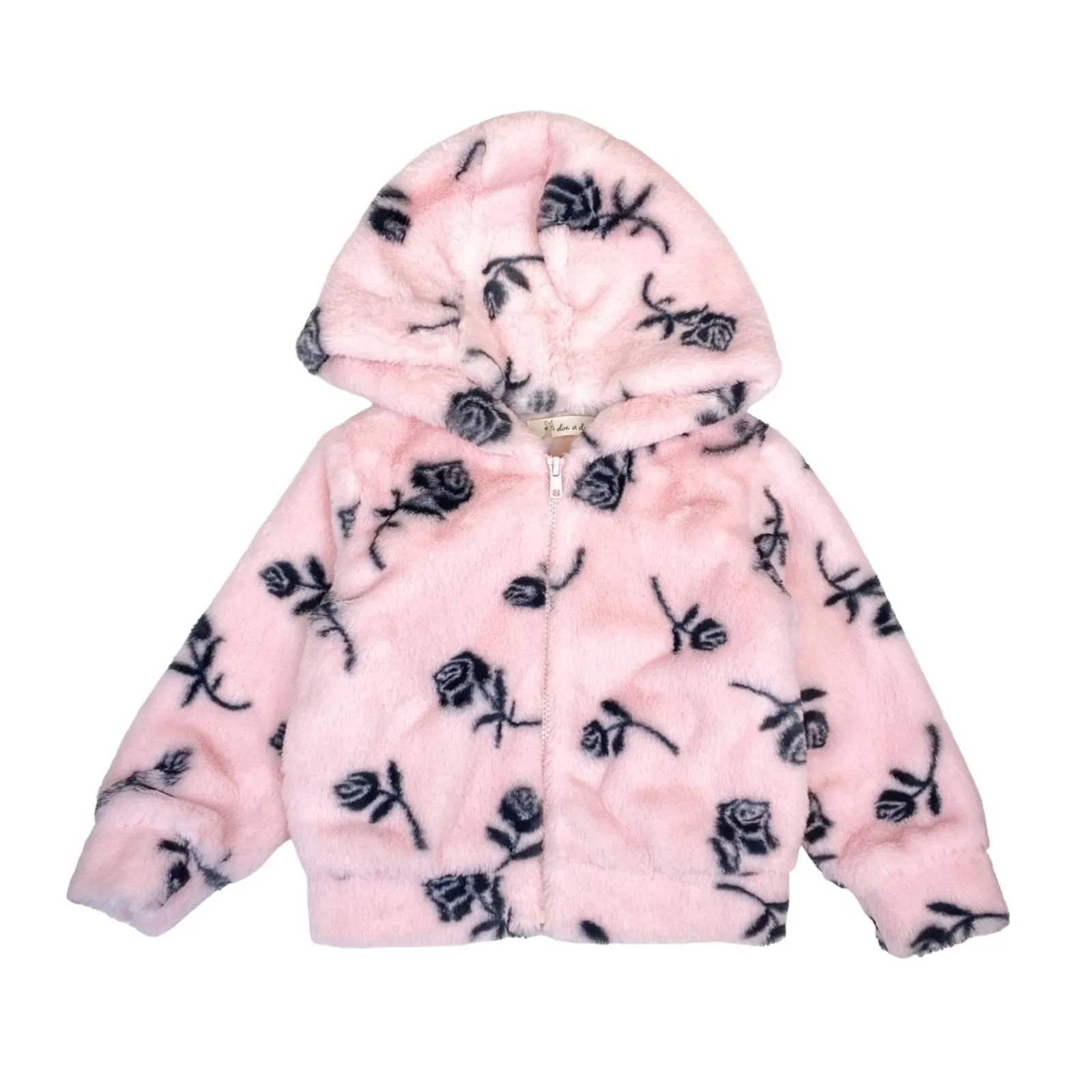 Doe a Dear Girls Rose Furry Hooded Jacket