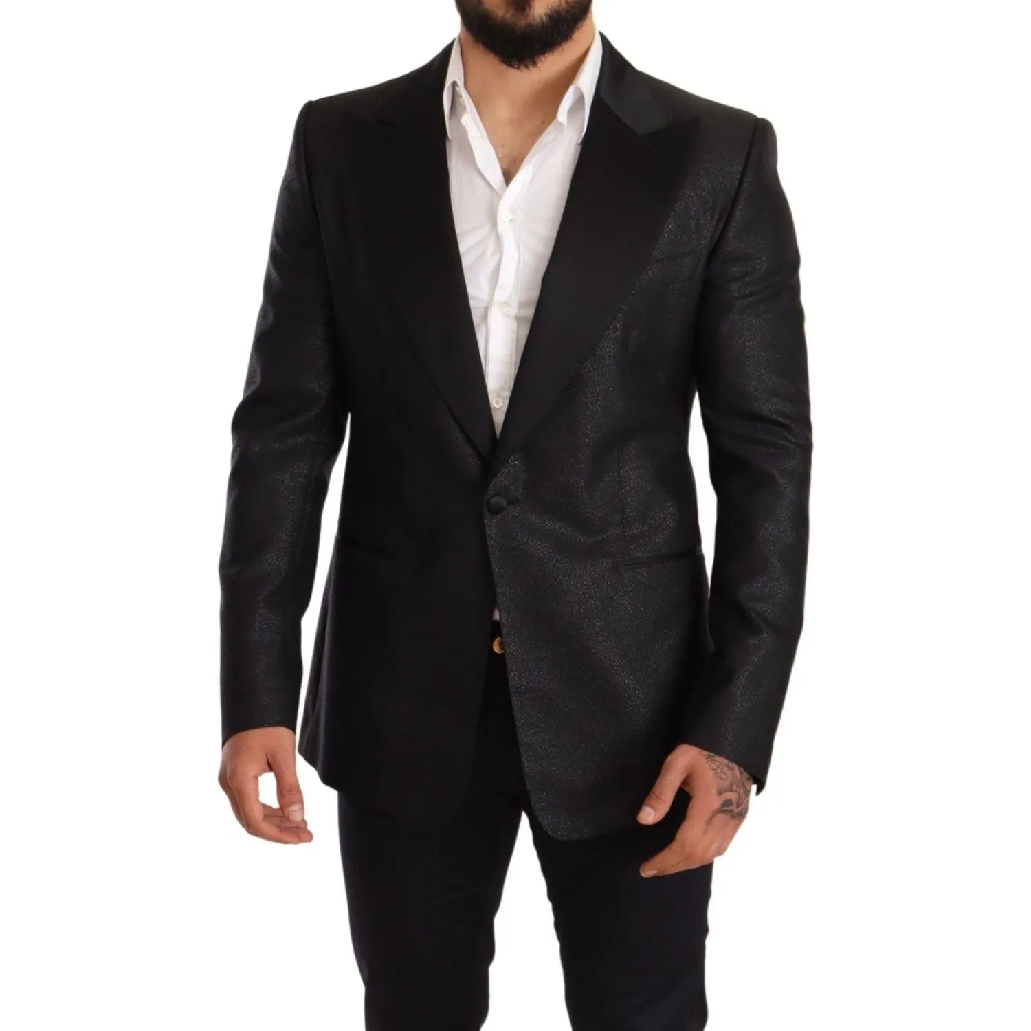 Dolce & Gabbana Elegant Black Metallic Slim Fit Blazer Jacket