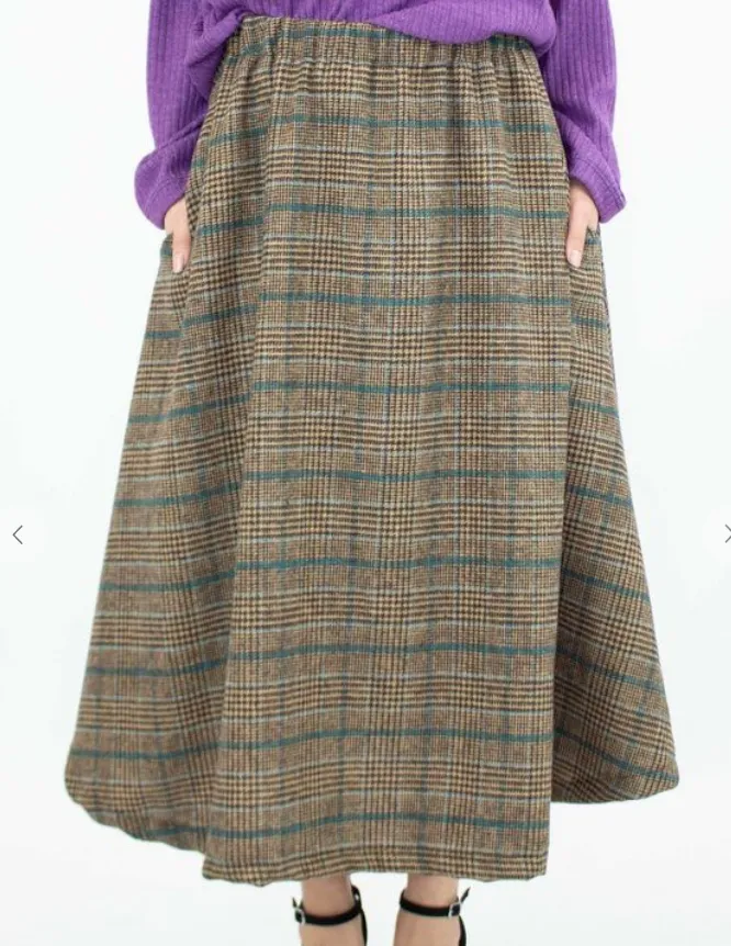 Elastic Plaid Wool Skirt (S-XL)