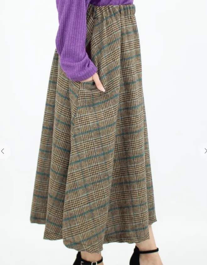 Elastic Plaid Wool Skirt (S-XL)